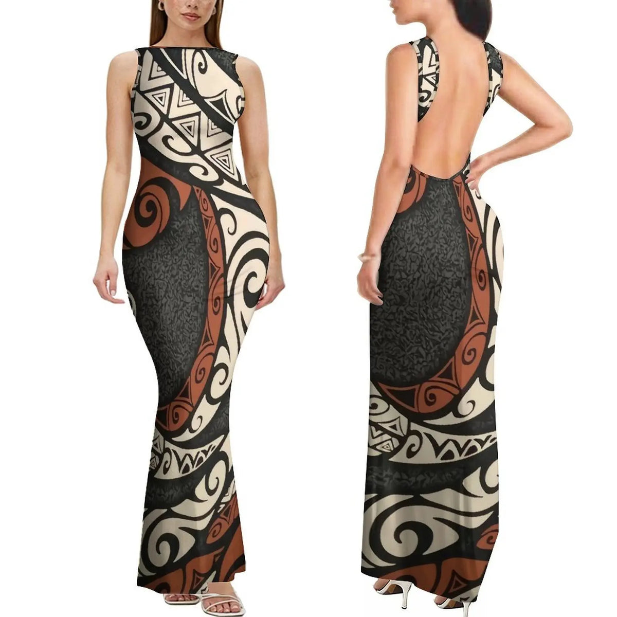 Summer Mature And Elegant Sleeveless Long Slimming And Sexy Backless Women'S Dress With Polynesian Custom Pattern