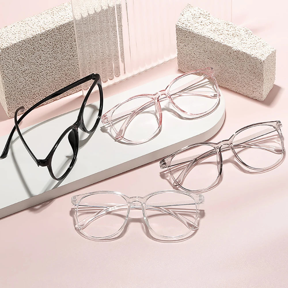 Transparent Large Frame Computer Glasses Women Round Anti Blue Light Optical Spectacle Flat Lens Eye Protection Plain Glasses