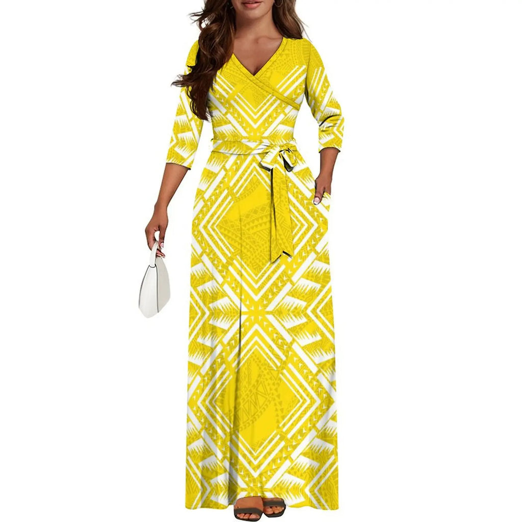 Polynesian Custom Couple Clothing Autumn Long Sleeve New Women'S Dress Hawaii Men'S Formal Shirt 2-Piece Set 2025 New