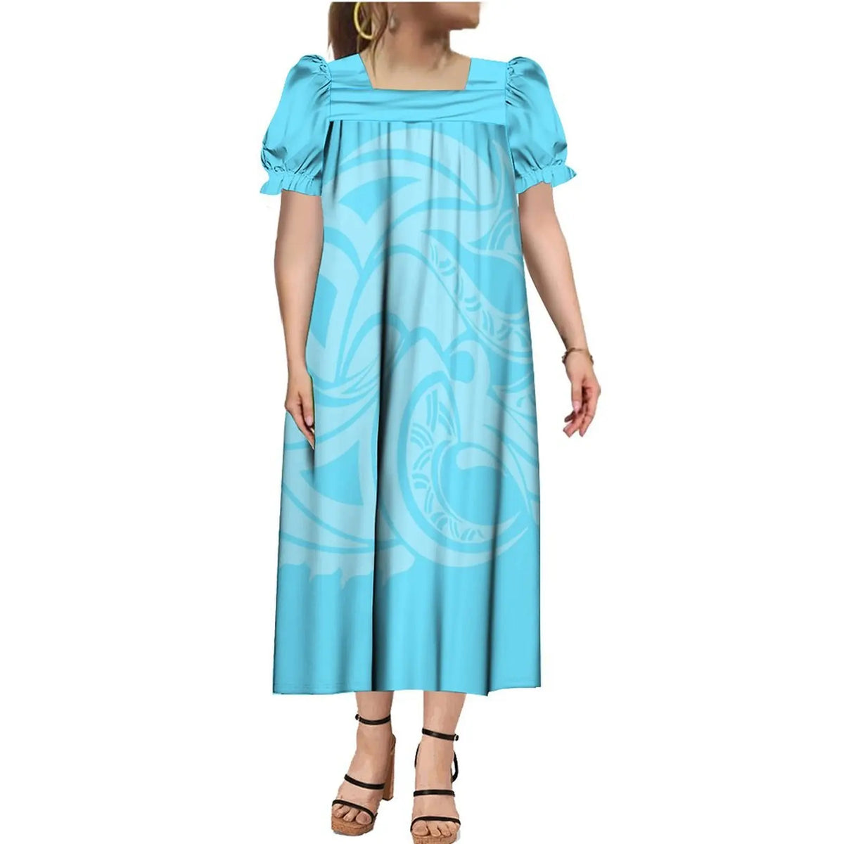 2024 Summer Micronesia Tribe Mumu Fashion Ladies Puffy Sleeve Dress Polynesian Party Mumu Ladies Fluffy Maxi Dress