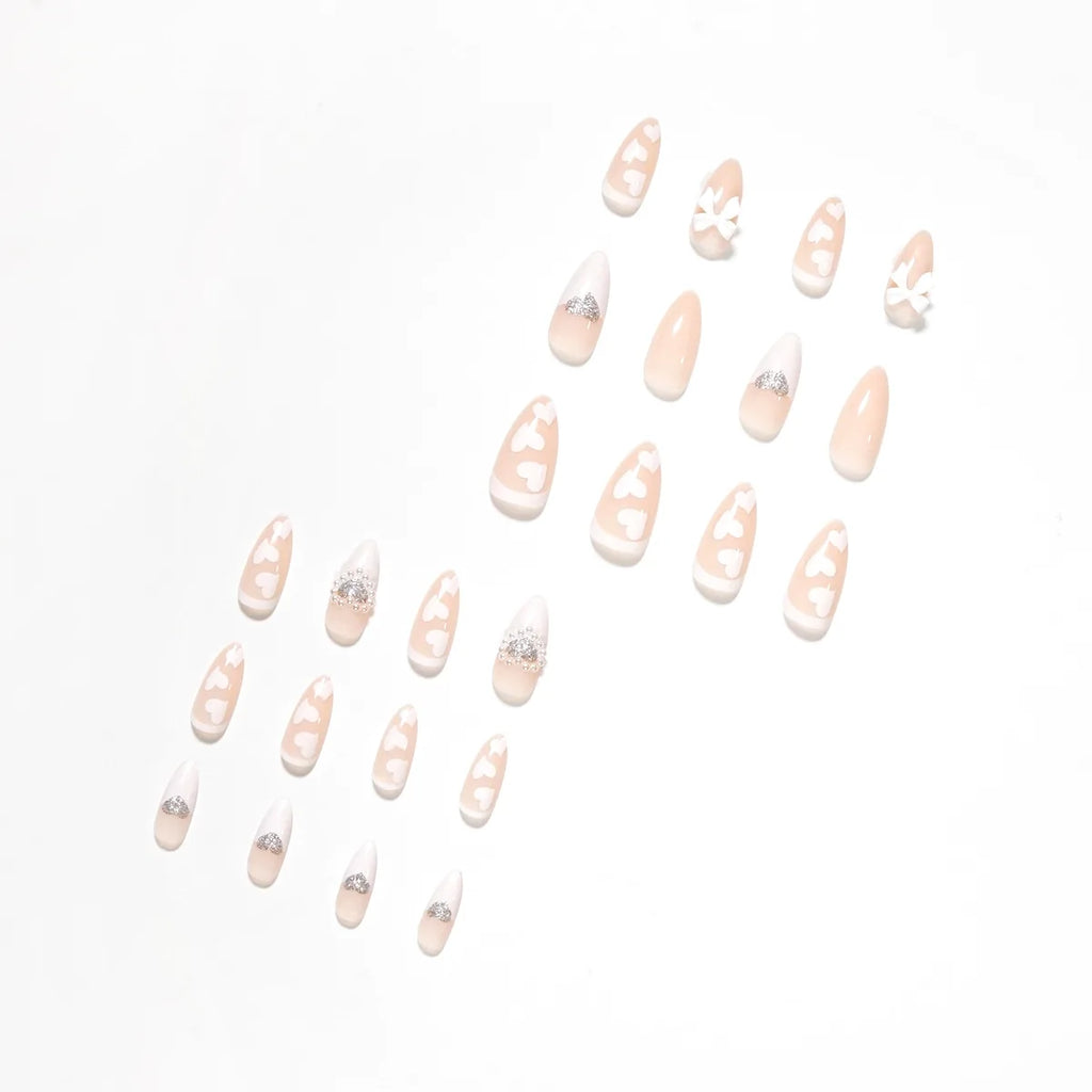 24Pcs Love Heart Butterfly Coffin Fake Nails Art French Long Ballet Detachable Wearing Press on Nail Tips Full Cover False Nails