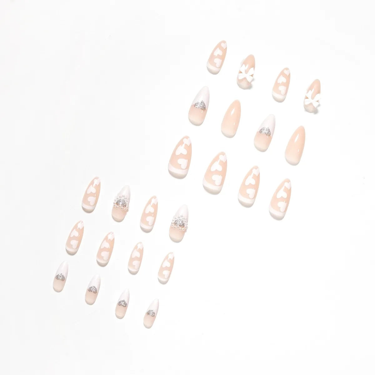 24Pcs Love Heart Butterfly Coffin Fake Nails Art French Long Ballet Detachable Wearing Press on Nail Tips Full Cover False Nails