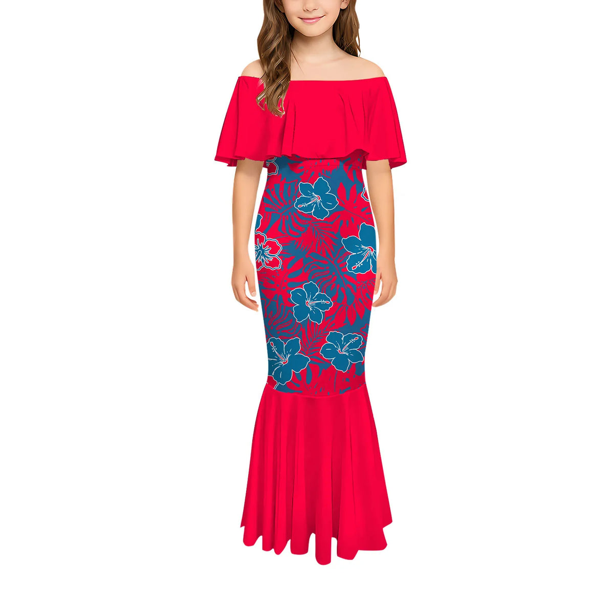 Stylish And Casual Printed One-Shoulder Long Fishtail Dress Custom-Made Polynesian Sexy And Slimming Girl'S Dress
